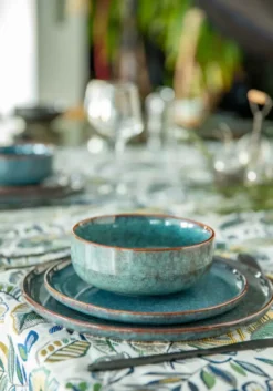 Assiette à dessert coloris bleu en grès réactif Volga - Ø 20 cm