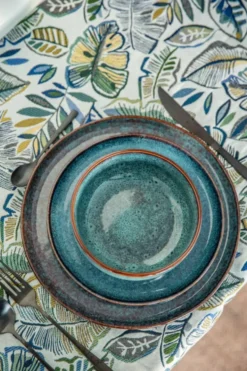 Assiette à dessert coloris bleu en grès réactif Volga - Ø 20 cm