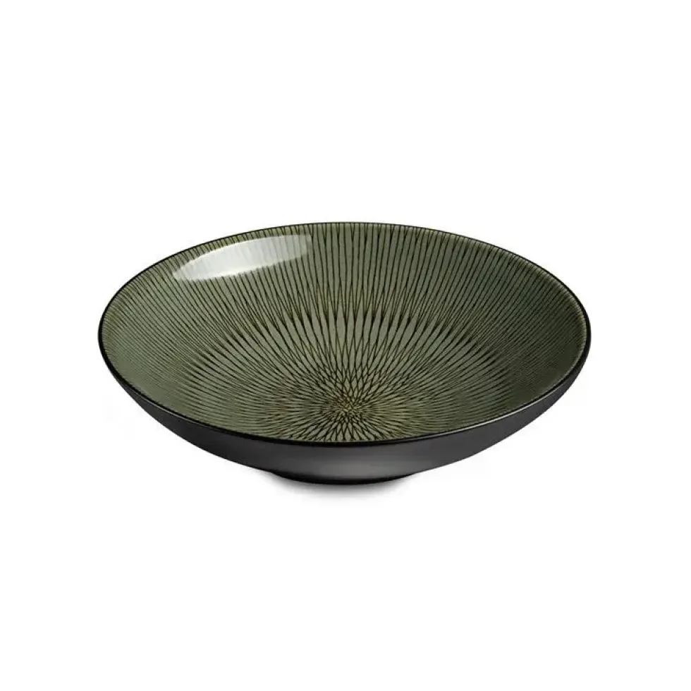 Assiette à salade et pâtes en grès Hypnose coloris vert et noir - Ø 19 cm