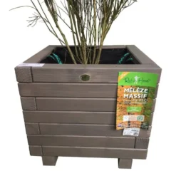 Bac Madrier carré mélèze cérusé gris 40x40x35,5 cm