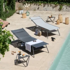 Bain de soleil Miami II haut Lafuma coloris gris en acier et toile en Batyline® - 88 x 184 x 80 cm