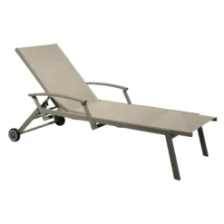 Bain de soleil Oro avec accoudoir coloris beige en aluminium - 190 x 68 x 34 cm