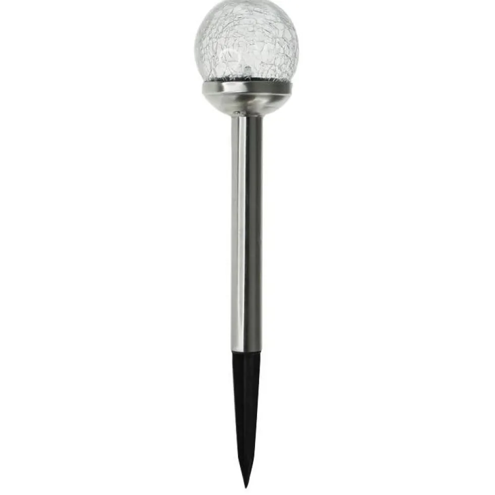 Balise solaire en verre craquelé et inox Watt & Home Perle de rosée - Ø 8 cm