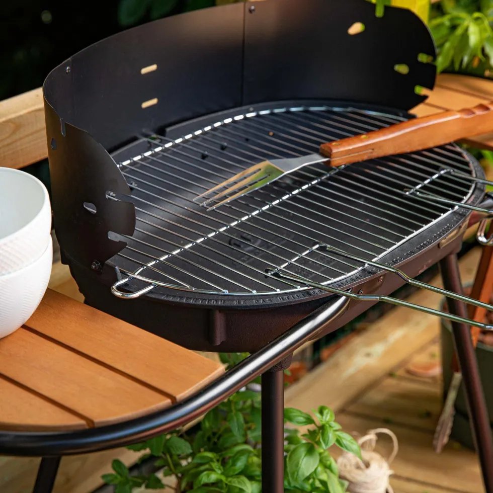 Barbecue charbon Mini chef tube rond 2 tablettes - 101 x 56 x 89 cm