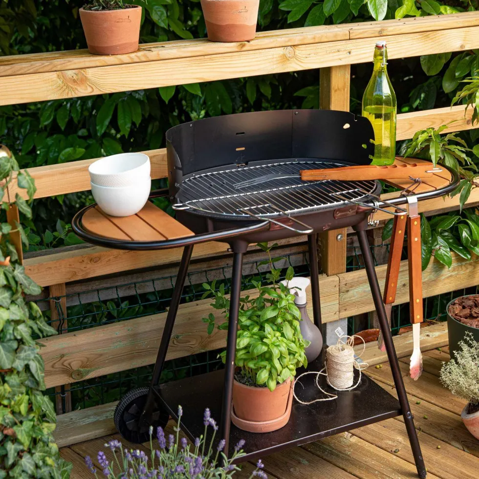 Barbecue charbon Mini chef tube rond 2 tablettes - 101 x 56 x 89 cm