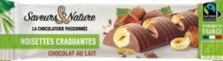 Barre chocolat lait incrustée noisettes bio Saveur et Nature - 30 g