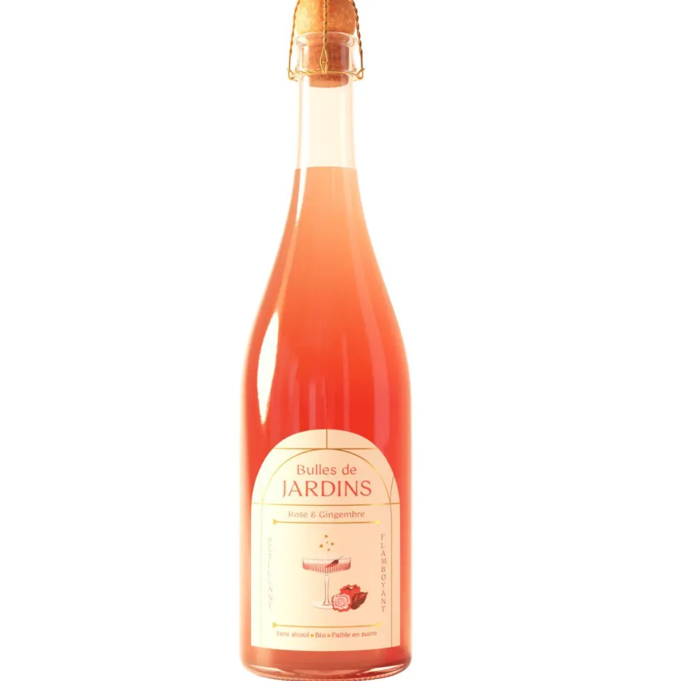 Boisson pétillante sans alcool bio à la rose et au gingembre Bulles de Jardins - 75 cl