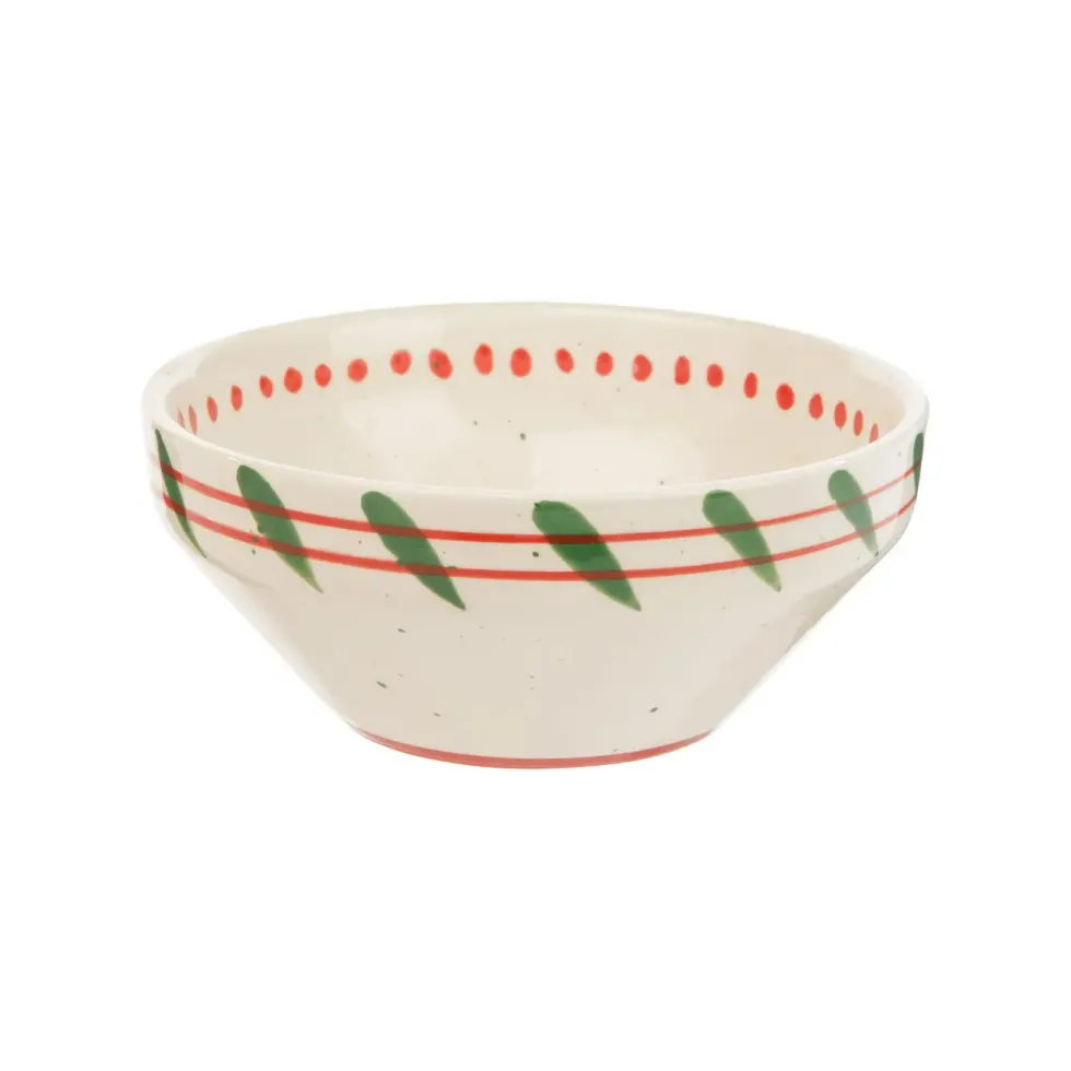 Bol en céramique blanc, vert et rouge Venda - H 6 x Ø 14 cm