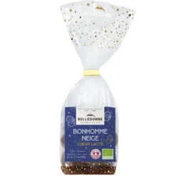 Bonbon bonhomme de neige cœur lacté chocolat au lait bio Belledonne - 120 g
