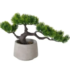 Bonsaï artificiel en pot gris - H 21 cm