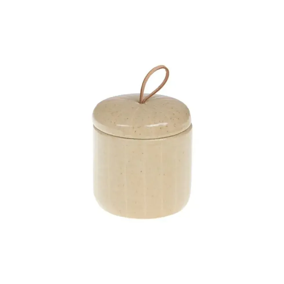 Boîte décorative en céramique beige Chris - 13 x 12,5 x 16,5 cm