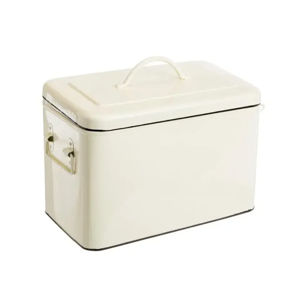Boîte de conservation avec couvercle en métal ivoire - 31 x 18 x 21 cm