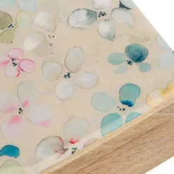 Boîte en bois de manguier à décor floral pêche grand modèle - 20 x 15 x 10 cm