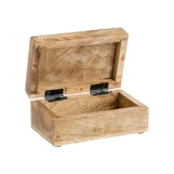 Boîte en bois de manguier à décor floral pêche grand modèle - 20 x 15 x 10 cm