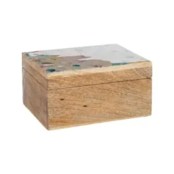 Boîte en bois de manguier à décor floral pêche petit modèle - 12,5 x 7,5 x 5 cm