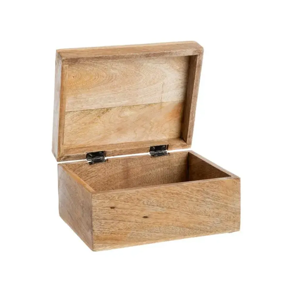 Boîte en bois de manguier à décor floral pêche petit modèle - 12,5 x 7,5 x 5 cm