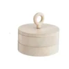 Boîte ronde avec anneau en bois de manguier blanchi - Ø 13 x H 12 cm