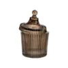 Boîte ronde décorative en verre fumé marron strié - Ø 9,5 x H 15 cm