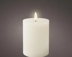 Bougie cylindre basse blanche LED à effet flamme blanc chaud - Ø 7 x H 11,2 cm