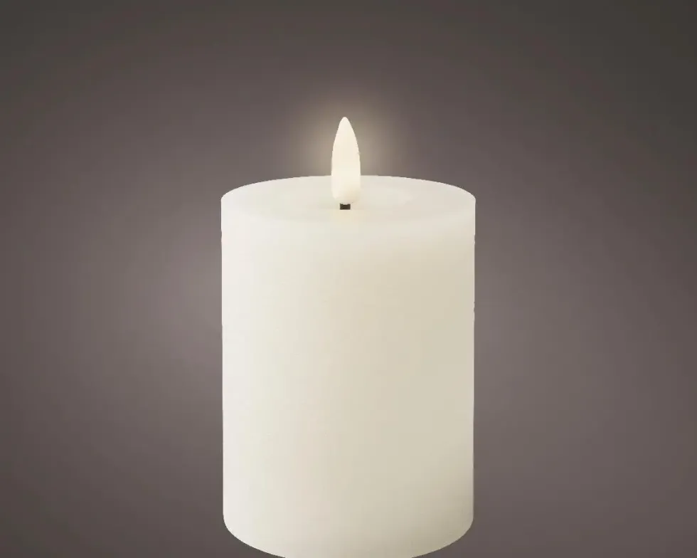 Bougie cylindre basse blanche LED à effet flamme blanc chaud - Ø 7 x H 11,2 cm