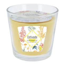 Bougie 3 mèches jaune à la citronnelle dans verre Estivade - Ø 13,5 x H 12,5 cm