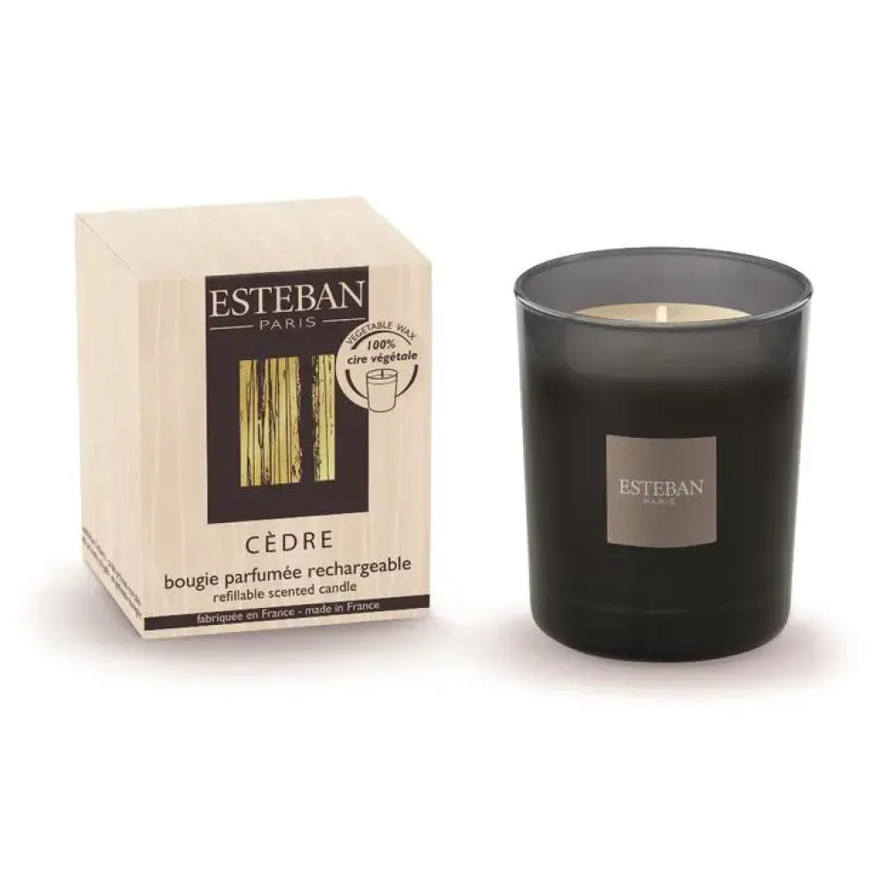 Bougie parfumée rechargeable Initiale Cèdre Esteban - 180 g