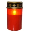 Bougie tombale rouge en plastique à LED effet flamme pour extérieur Toussaint - Ø 7,5 x H 12,5 cm
