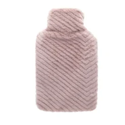 Bouillotte en caoutchouc naturel avec housse fourrure à motif chevrons vieux rose Cassandra