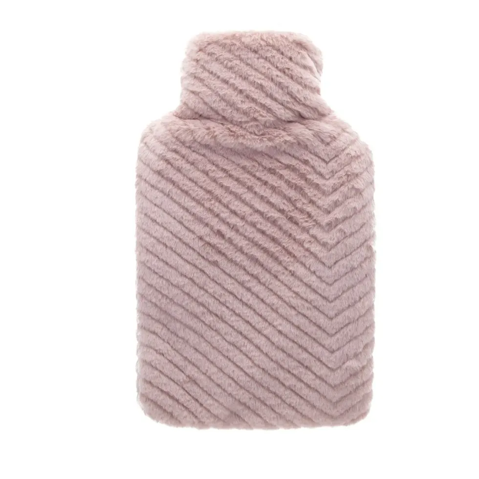 Bouillotte en caoutchouc naturel avec housse fourrure à motif chevrons vieux rose Cassandra