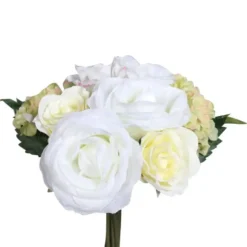 Bouquet de fleurs artificielles Rose et Hortensia blanc – 35 cm