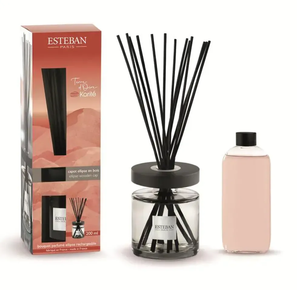 Bouquet parfumé ellipse avec sa recharge senteur terre d'ocre karité Esteban - 200 ml