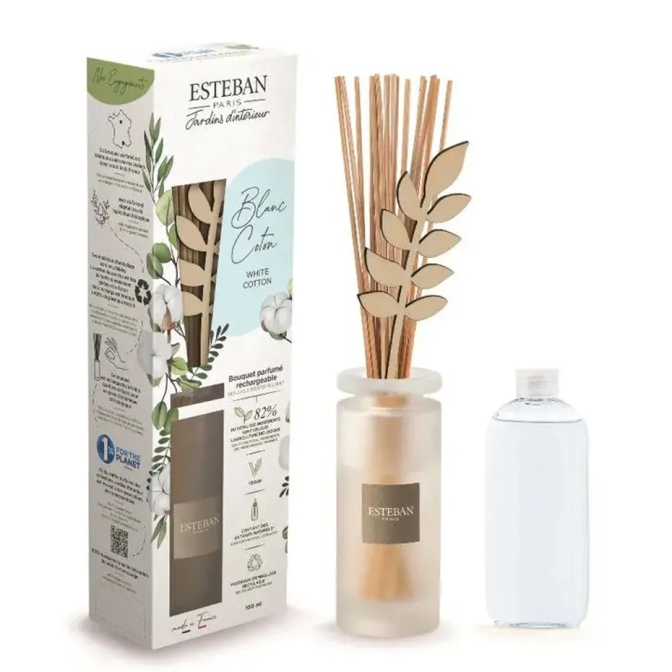Bouquet parfumé et sa recharge Blanc coton Esteban - 100 ml
