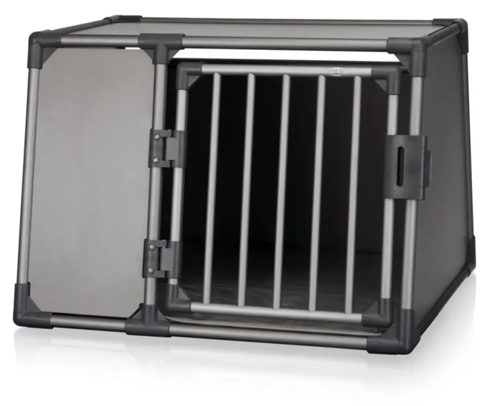 Box de transport pour chien en aluminium coloris gris graphite Trixie - 92 x 64 x 78 cm