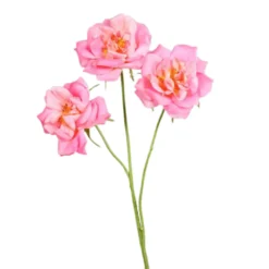 Branche de rose artificielle rose vif à 3 fleurs - 65 cm