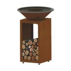 Brasero de cuisson coloris cognac avec porte-bûches B.B.O 58 Oyat - Ø 58 cm