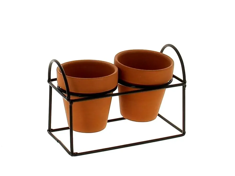 Cache-pot double sur base coloris marron Baby - Ø 6,3 x 6,5 cm