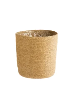 Cache-pot vannerie naturelle coloris blanc en jute - 24 x 22,5 x 18 cm