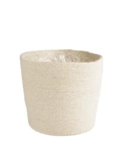 Cache-pot vannerie naturelle coloris blanc en jute - 24 x 22,5 x 18 cm