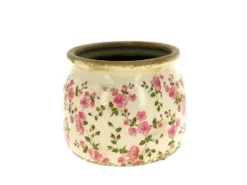 Cache-pot vintage coloris rose en grès - Ø 16 x 13 cm
