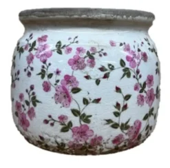 Cache-pot vintage coloris rose en grès - Ø 16 x 13 cm