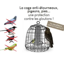 Cage de protection anti-étourneaux noire en métal Ø 27,5 x 25 cm