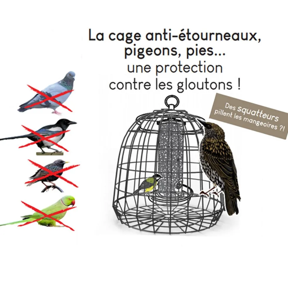 Cage de protection anti-étourneaux noire en métal Ø 27,5 x 25 cm