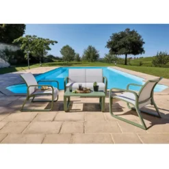 Canapé d'extérieur en aluminium coloris vert Quenza II - 128 x 83 x 78 cm