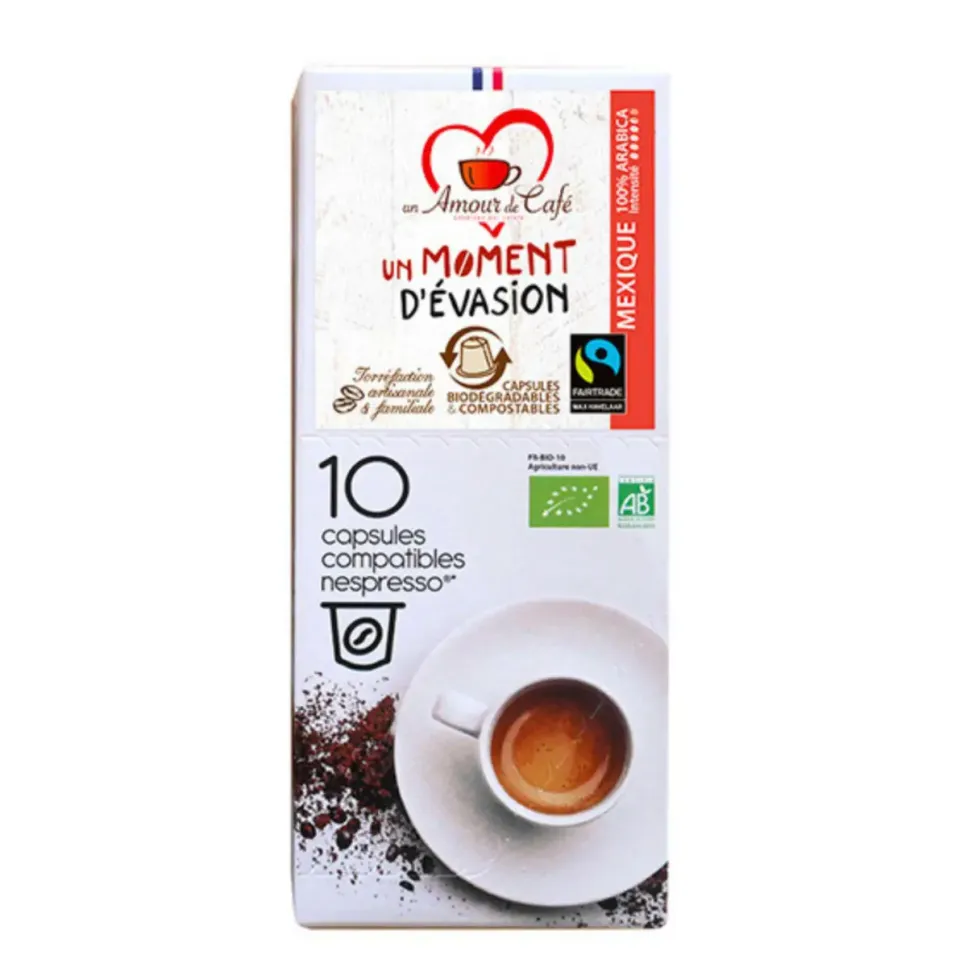 10 capsules de café bio Moment d’évasion compatibles Nespresso® Un amour de café - 55 g
