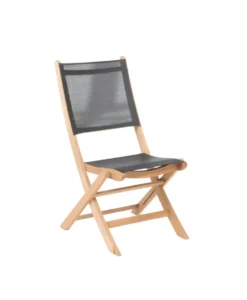 Chaise en aluminium noir et teck Flore - 43 x 54 x 84 cm