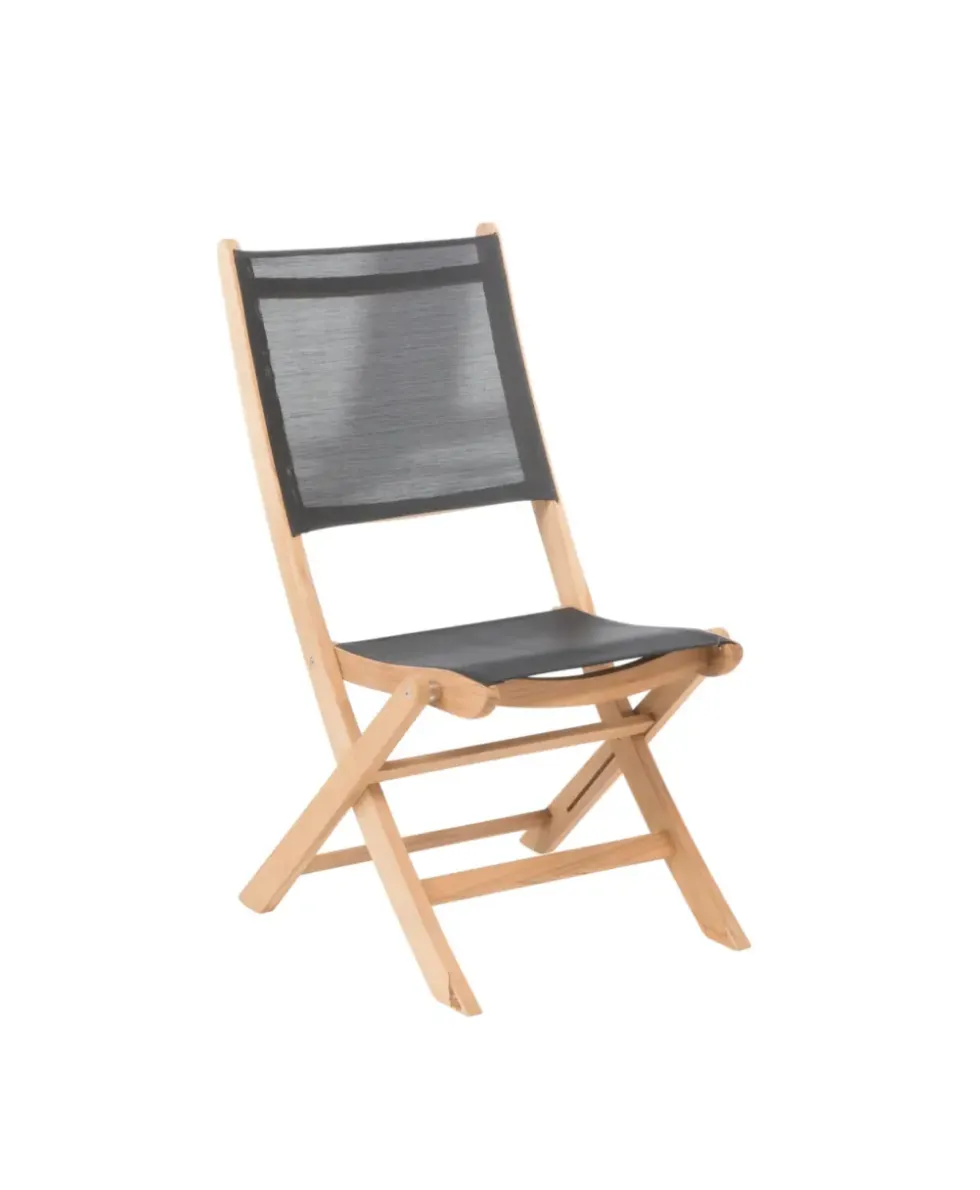 Chaise en aluminium noir et teck Flore - 43 x 54 x 84 cm