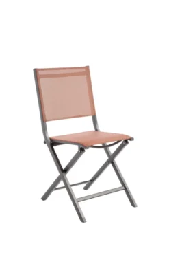 Chaise pliante en aluminium et toile textylène couleur brique Max - 90 cm