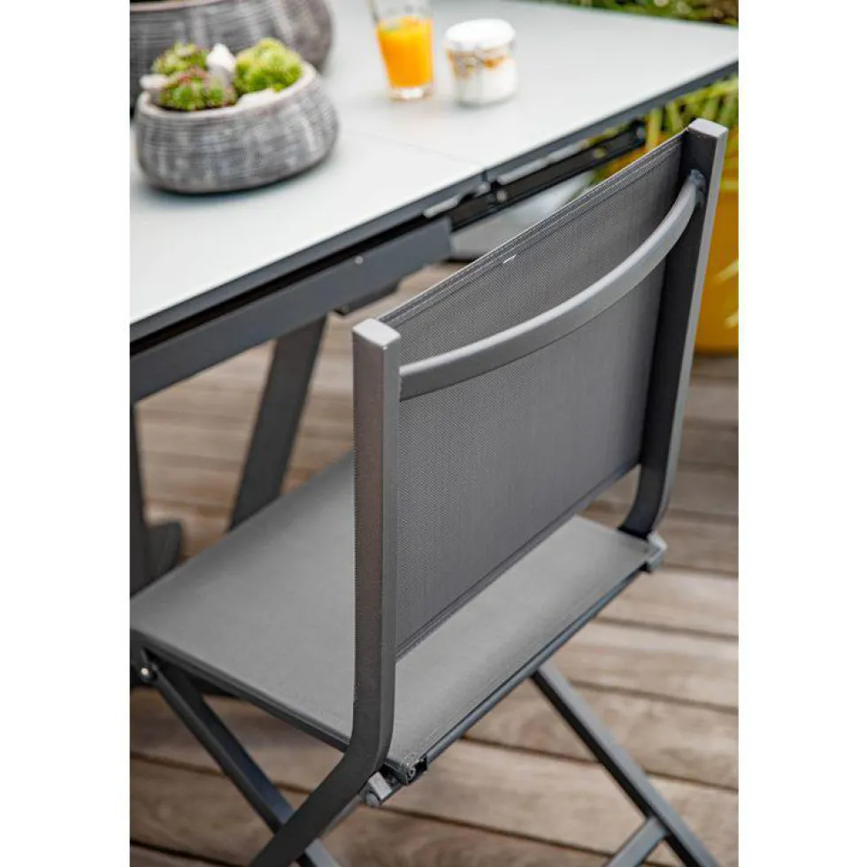Chaise pliante en aluminium et toile textylène couleur noire Max - 90 cm