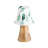 Champignon décoratif long à poser avec pied en bois et chapeau vert et blanc - Ø 6 x H 10 cm