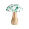 Champignon décoratif rond à poser avec pied en bois et chapeau vert et blanc - Ø 10 x H 13 cm